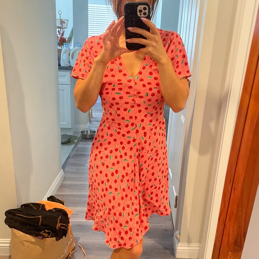 Pink cherry print mini dress